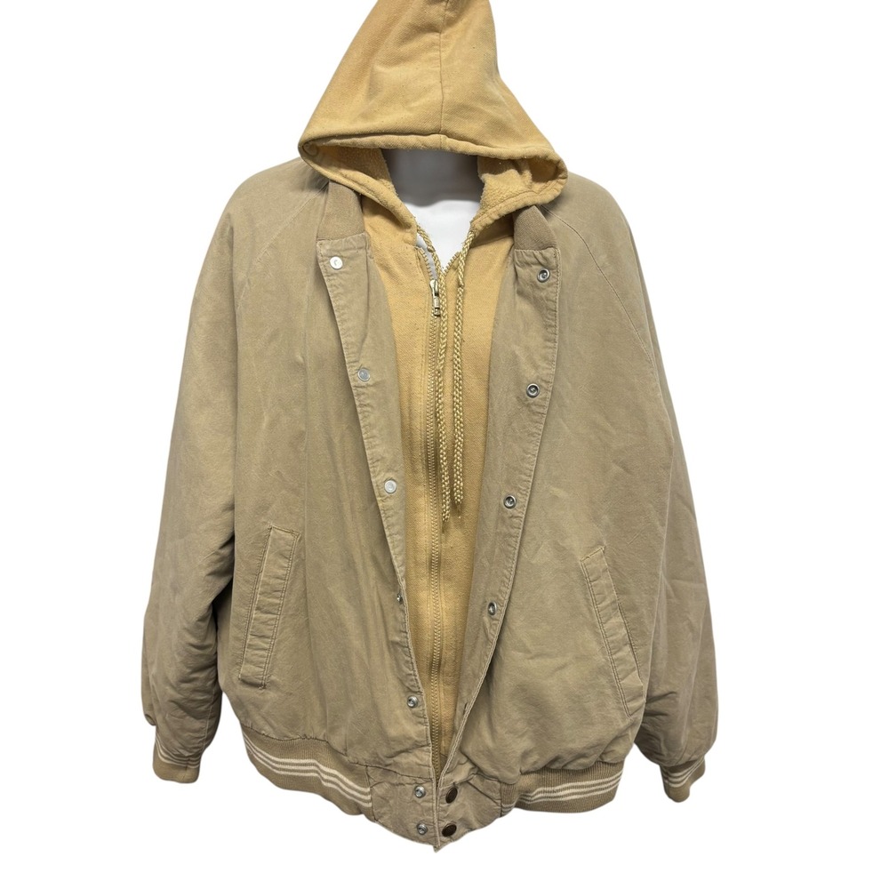 Vintage King Louie Pro Fit Mens Tan Hooded Bomber Jacket Made in USA Sz M 40-42
